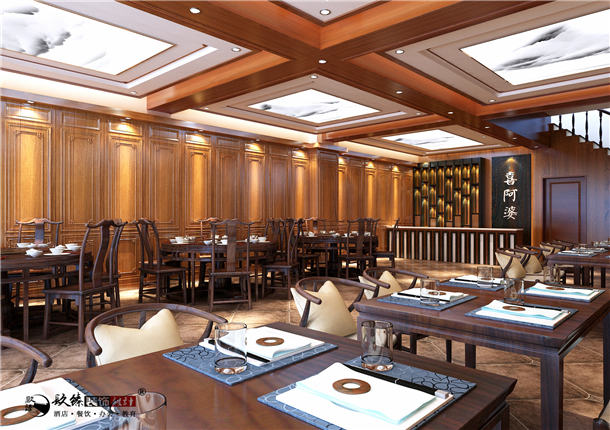 青铜峡喜阿婆连锁餐厅装修设计|古典元素中植入现代文化感